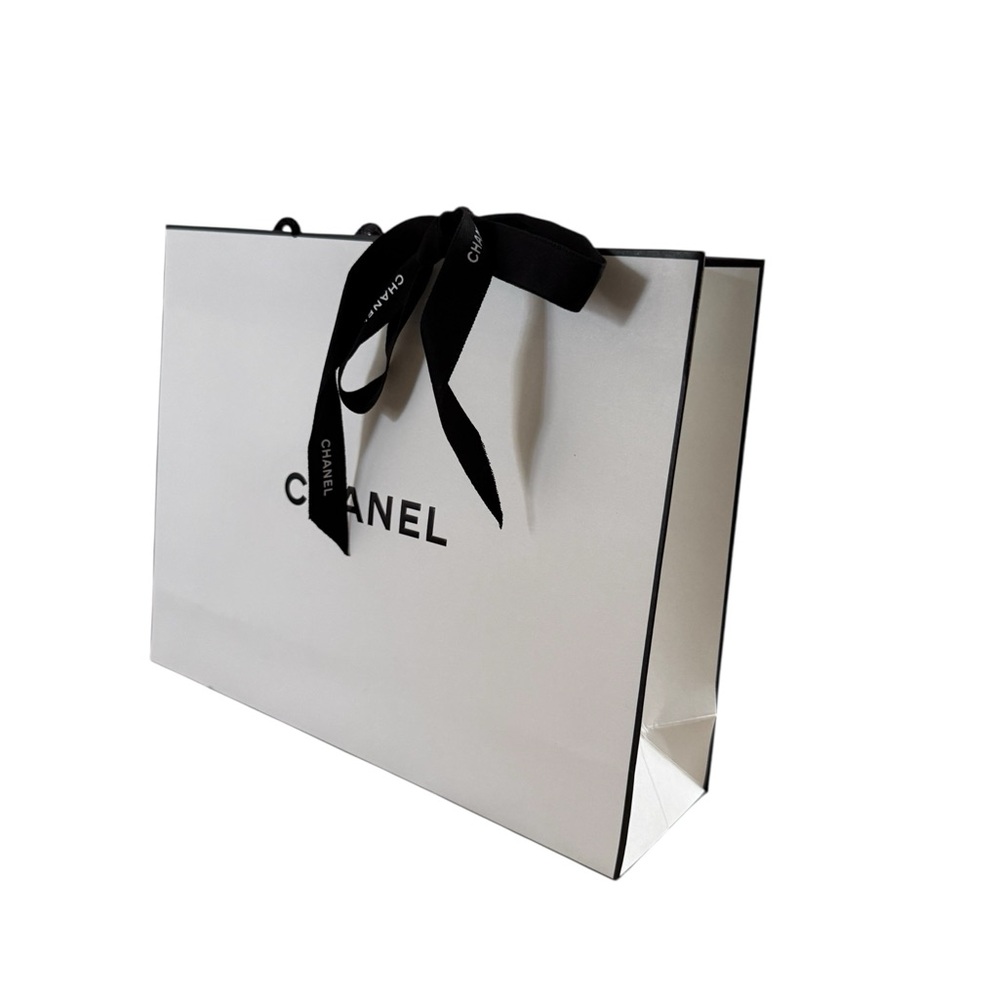 CHANEL White Shopping Bag with Black Trim & Ribbon